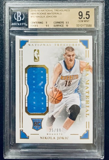2015-16 National Treasures Nikola Jokic Patch RC /99 BGS 9.5 *Small crack on top of Case*