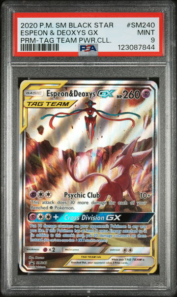 2016 Pokemon Sun and Moon Black Star Promos Tag Team Powers Collection Deoxys Gx/Espeon #SM240 PSA 9
