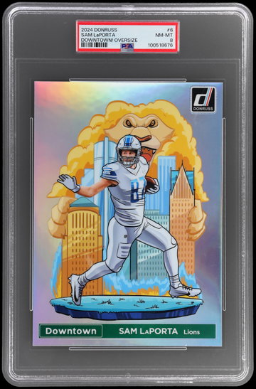 2024 Panini Donruss Sam Laporta Downtown Oversize PSA 8