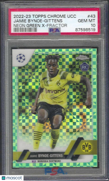 2022-23 Topps Chrome UEFA Club Competitions Jamie Bynoe-Gittens #43 Neon Green X Fractor PSA 10