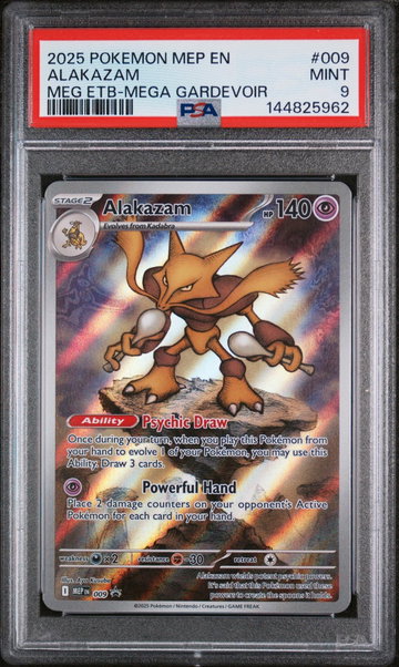 2025 Pokemon Mega Evolution Black Star Promo Mega Gardevoir Elite Trainer Box Alakazam #009 PSA 9