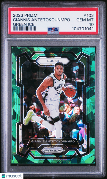 Giannis Antetokounmpo 2023 Panini Prizm #103 Green Ice PSA 10 -