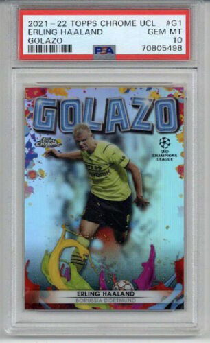 2021-22 TOPPS CHROME UCL GOLAZO #G1 ERLING HAALAND PSA 10 LOW POP RARE