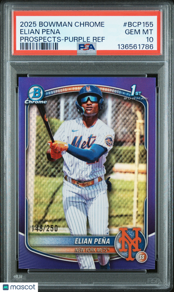 2025 Bowman Chrome Prospects Elian Pena #BCP155 Purple Ref /250 PSA 10