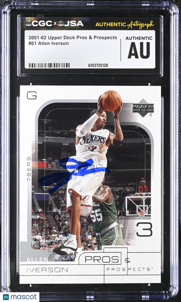2001-02 Upper Deck Pros & Prospects Allen Iverson #61 Hand Signed Auto CGC Authentic JSA Auto Authentic