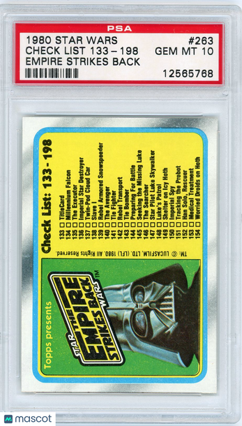 1980 Star Wars Empire Strikes Back Check List 133-198 #263 PSA 10