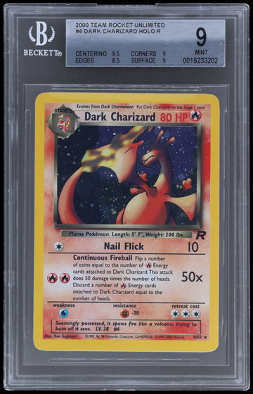 2000 Pokemon Team Rocket Dark Charizard Holo BGS 9