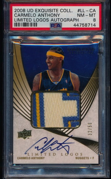 Carmelo Anthony 2008 Exquisite Limited Logos Auto /50 PSA 8