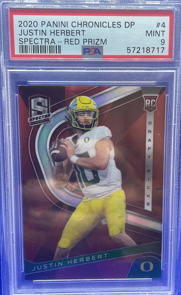 2020 Panini Chronicles DP JUSTIN HERBERT Spectra Red Prizm Rookie RC PSA 9 Mint