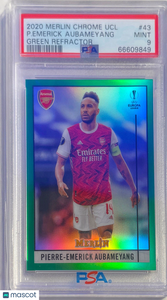 2020 Topps Merlin Chrome UEFA Champions League P. Emerick Aubameyang #14 Green Refractor PSA 9