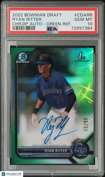 2022 Ryan Ritter CHR. DP Green Refractor /99 PSA 10