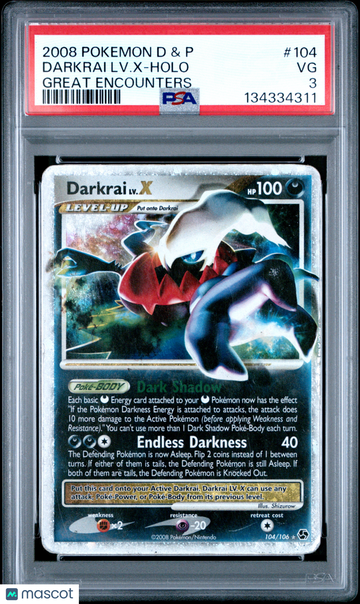 2008 Pokemon Diamond & Pearl Great Encounters Darkrai LV. X Holo Great Encounters PSA 3 #104