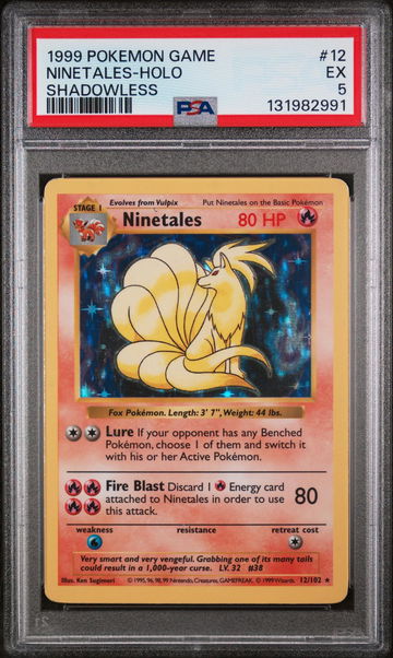 1999 Pokemon Base Set Holo Shadowless Ninetales #12 PSA 5