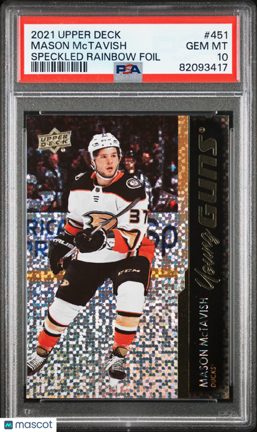 2021-2022 Upper Deck Mason Mctavish #451 Speckled Rainbow Foil Young Guns Rookie PSA 10