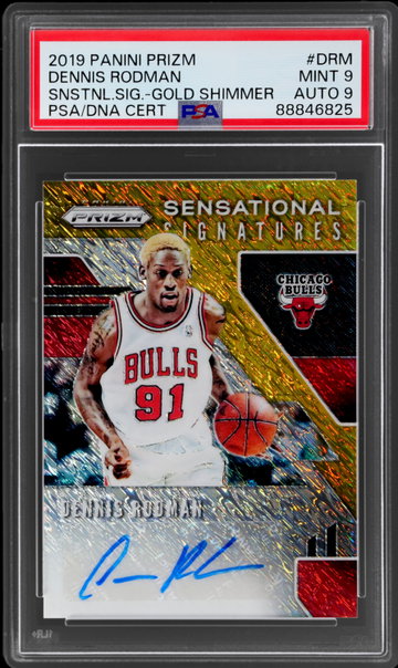2019 Panini Prizm Dennis Rodman Sensational Signatures Premium Gold Shimmer Prizm PSA 9 AUTO