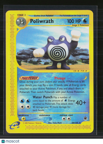 2002 Expedition Base Set Poliwrath Holo Rare #60/165