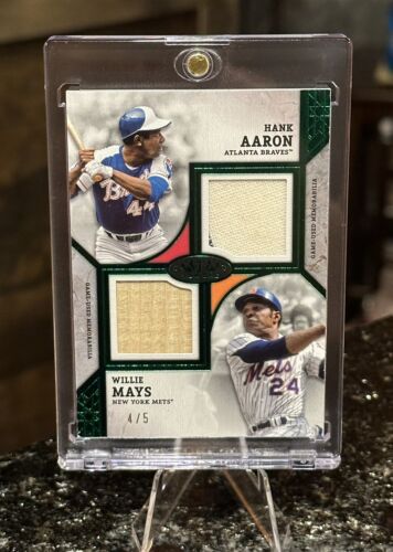 2024 Topps Tier One HANK AARON WILLIE MAYS Duel Relic #/5 SSP GU Jersey & Bat