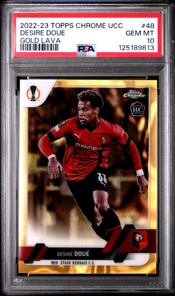 2022-23 TOPPS CHROME UEFA UCL DESIRE DOUE GOLD LAVA SSP #48 RC ROOKIE PSA 10