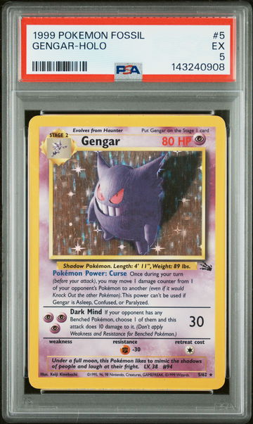 1999 Pokemon Fossil Holo Gengar #5 PSA 5