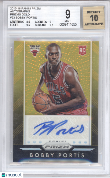 2015 Panini Prizm Bobby Portis #P-BPT Gold Prizm Autograph /10 RC BGS 9 Auto 10