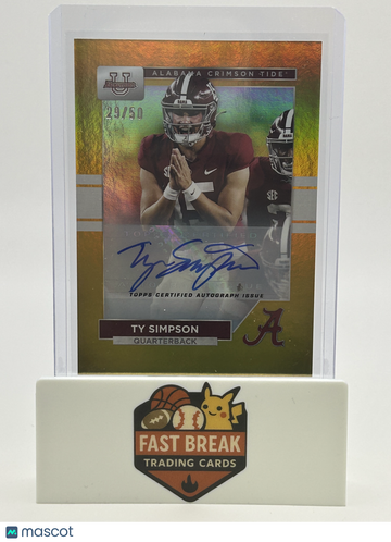 2023 Topps Bowman University Chrome Ty Simpson #4 Gold Refractor /50 Autograph