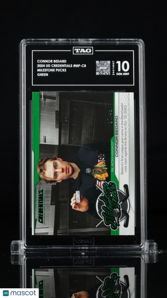 2024 Upper Deck Credentials Milestone Pucks Connor Bedard #MP-CB Green /49 TAG 10