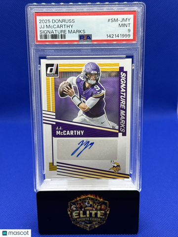 2025 Donruss JJ McCarthy #SM-JMY Signature Marks AU PSA 9