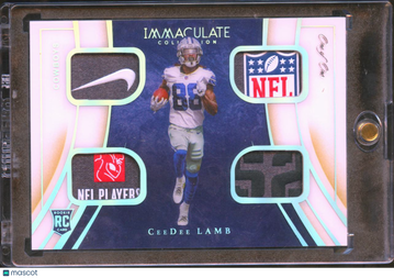 2020 Panini Immaculate Collection CeeDee Lamb #QJ10 One of One Nike Swoosh Patch NFL Players Logo Patch NFL Shield Patch