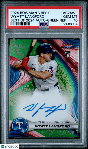 2024 Bowman's Best Best Of 2024 Autographs Wyatt Langford #B24WL Green Ref /99 PSA 10