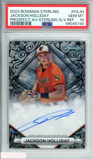2023 BOWMAN STERLING JACKSON HOLLIDAY#PAJH PROS AU-STRLG SLV REF OF 100 PSA 10