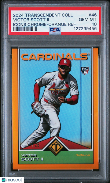 2024 Topps Transcendent Collection Transcendent Icons Chrome Victor Scott II #46 Orange Ref /25 PSA 10