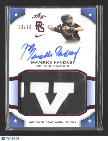 2015 Leaf Perfect Game National Showcase Maverick Handley #JA-MH1 09/10 Authentic Game-Worn Jersey Authentic Signature A