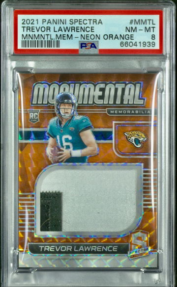 2021 Panini Spectra TREVOR LAWRENCE Monumental Neon Orange 4/10 PSA 8 NM-MT SP