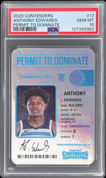 2020 Panini Contenders Anthony Edwards Permit To Dominate PSA 10 RC