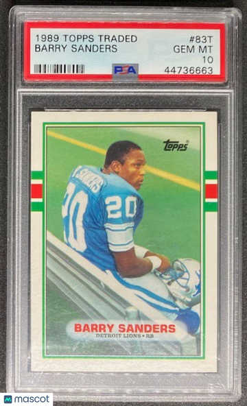Barry Sanders 1989 Topps Traded #83T Detroit Lions Rookie RC - PSA 10
