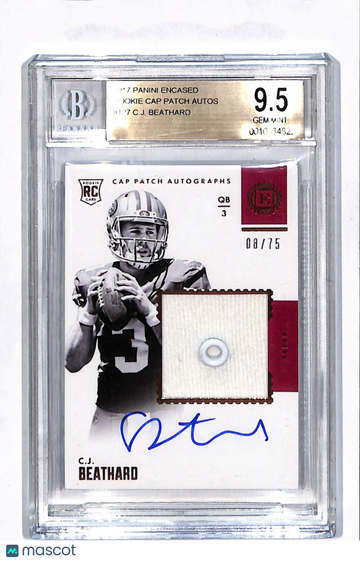 2018 Panini Encased C.J. Beathard #127 /75 RC Cap Patch Autograph