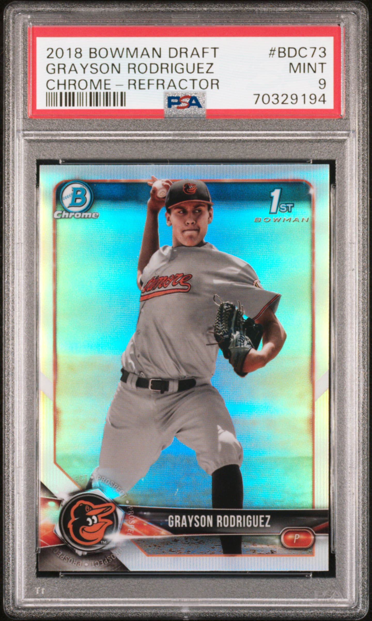 2018 Grayson Rodriguez 2018 Bowman Draft  #BDC73 REFRACTOR PSA 9
