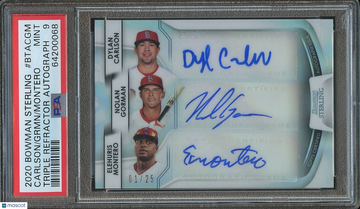 2020 Bowman Sterling Triple Refractor Autographs Dylan Carlson Nolan Gorman #BTACGM /25 PSA 9
