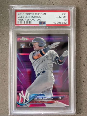 2018 GLEYBER TORRES TOPPS CHROME PINK REFRACTOR #31 PSA GEM MT 10