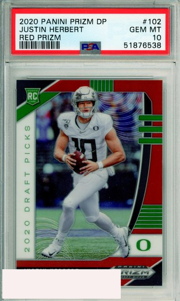 2020 PANINI PRIZM DRAFT PICKS JUSTIN HERBERT #102 RED PRIZM ROOKIE PSA 10 GEM MT