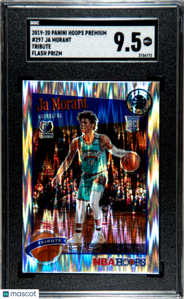 2019 Panini Hoops Premium Stock Ja Morant #297 Tribute Flash Prizm Rookie SGC 9.5