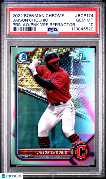 2022 Bowman Chrome Prospects Jaison Chourio #BCP174 PRS Aq PNK. VPR. Refractor PSA 10