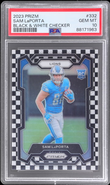 2023 Panini Prizm Sam Laporta Black And White Checker Prizm PSA 10 RC