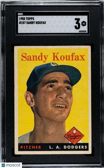 1958 Topps Sandy Koufax #187 SGC 3