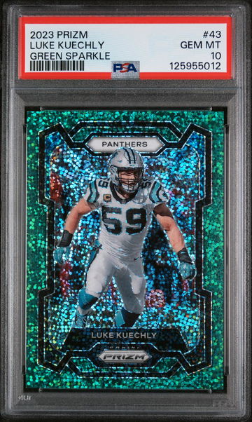 2023 Panini Prizm Green Sparkle Luke Kuechly #43 /8 PSA 10