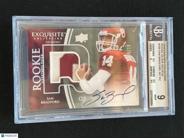 2010 Exquisite Collection Rookie Silver Holofoil Sam Bradford #109 Patch Rookie BGS 9 Auto 10