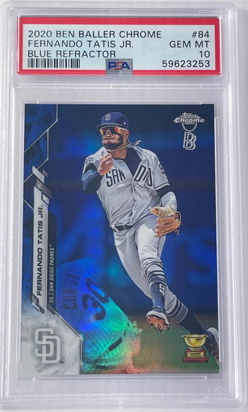 2020 Topps Chrome Ben Baller Fernando Tatis Jr. Blue Refractor /75 PSA 10 POP 7 Card #84 Padres