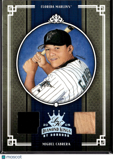 2005 Donruss Diamond Kings Miguel Cabrera #95 Crowning Moment /100 Dual Memorabilia Game-Worn/Used Items