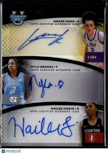 2026 Topps Bowman University Best Nyla Brooks Grace Knox Hailee Swain #TRA-NB /11 Triple Autograph
