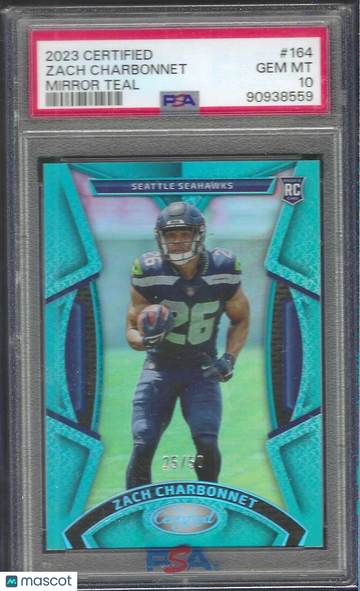 2023 Panini Certified Zach Charbonnet #164 Mirror Teal PSA 10